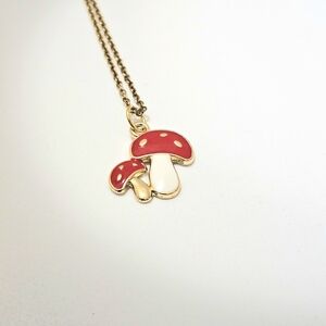 Red and Gold Mushroom Pendant Necklace